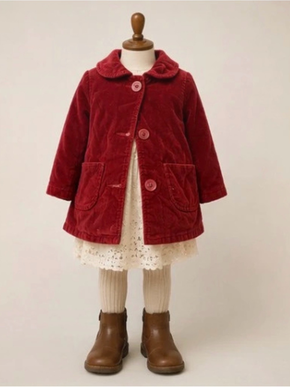 Vintage Old Navy Red Velvet Peacoat Toddler 18-24m Christmas Holiday Winter Coat